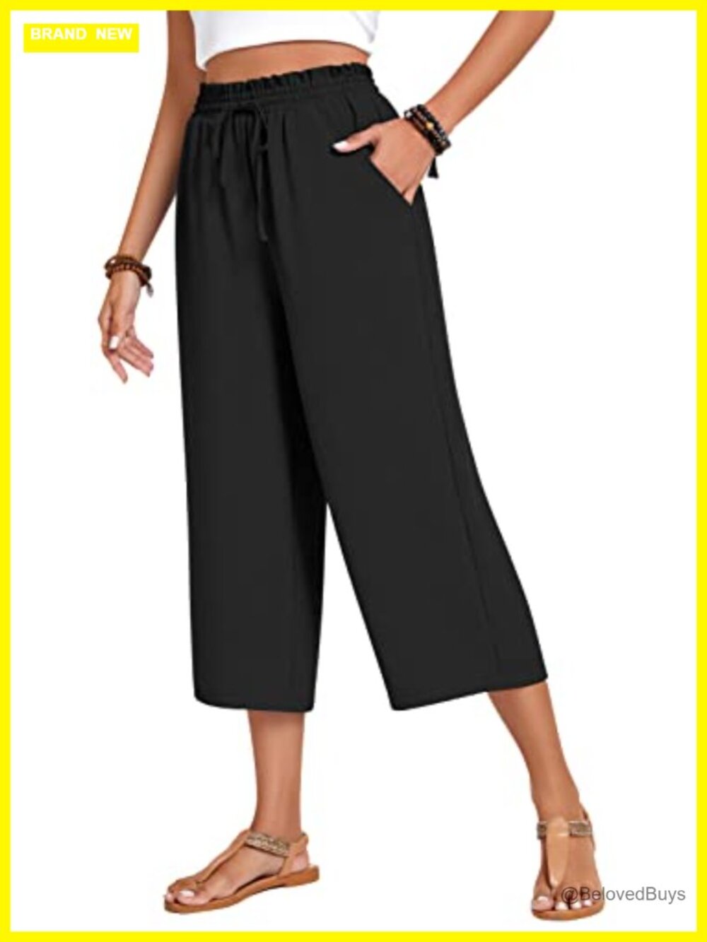Women's Capri Pants Drawstring Wide Leg High Waisted Lounge Trousers with